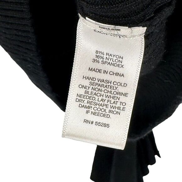 Express Sweater Cold Shoulder Black Ruffle Sleeves Ribbed V Neck Womens Size L - Picture 8 of 8